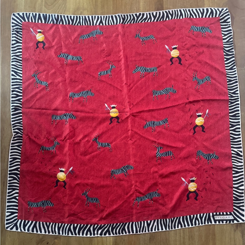 BVLGARI Red Zebra Pattern Scarf